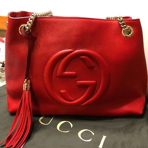 Gucci Red Leather Medium Soho Tote - Picture 1 of 4